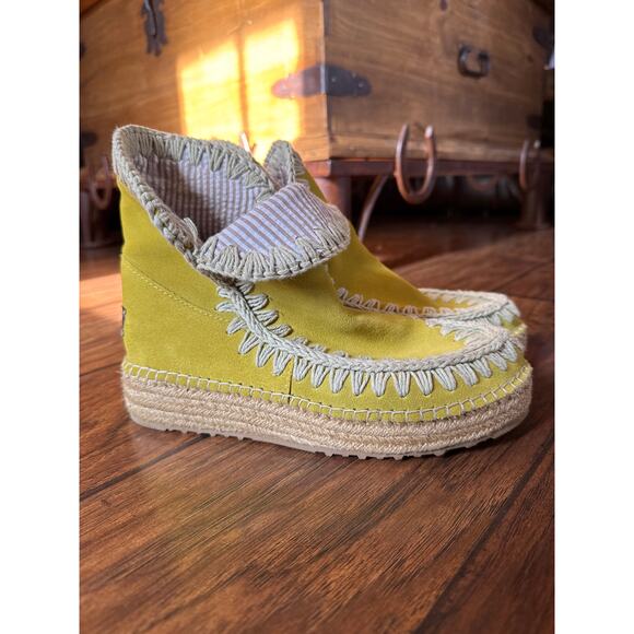 Mou Yellow Suede Leather Cloth Lined Boho Booties 36 - Picture 1 of 7